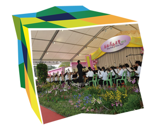 音乐事务处其中一个乐团—九龙青年中乐团—在「二零一二年香港花卉展览」演奏。
