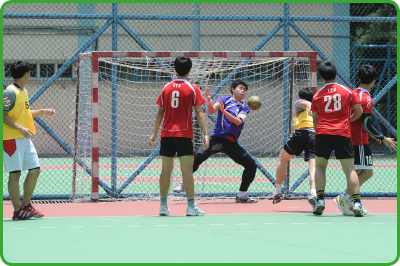 手球运动员在联会比赛中切磋球技。