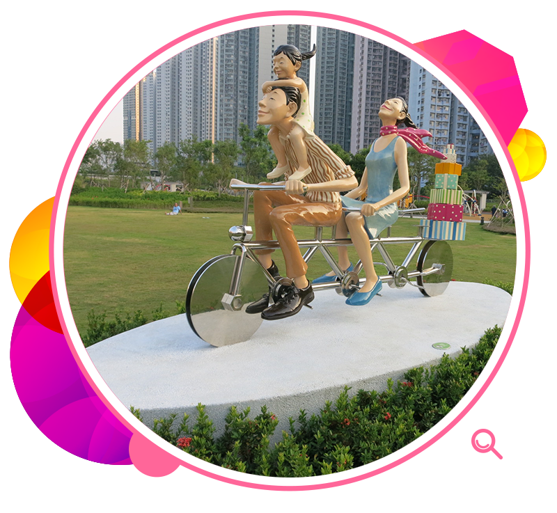 這件由公共藝術計劃徵集的藝術品設於香港單車館公園內，用以美化環境。