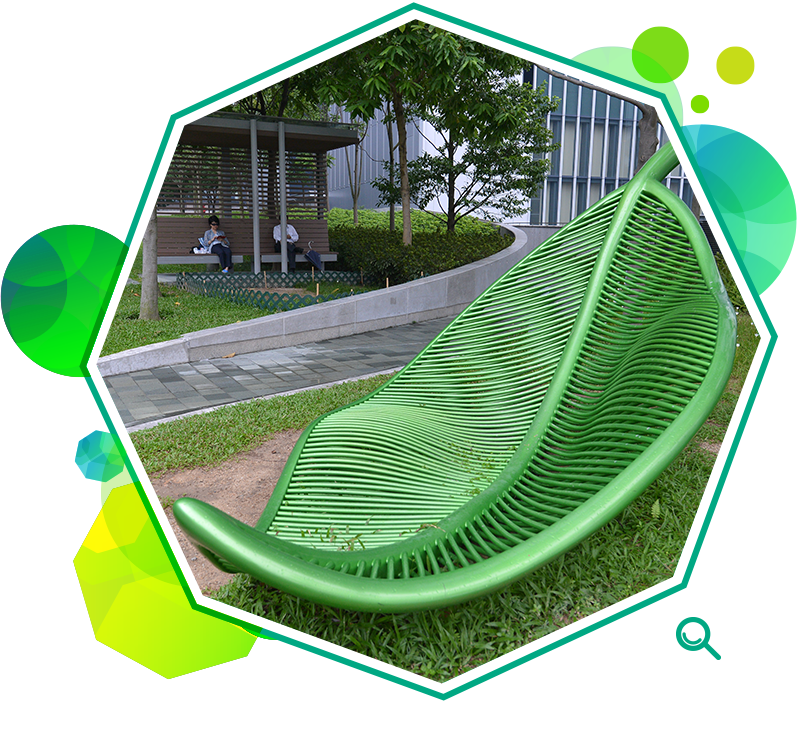 A work of art in Tamar Park in the shape of a leaf, for visitors to sit or lie on. 