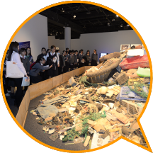 展品《海洋的惡夢》由世界各地沙灘收集所得的塑膠垃圾砌成。