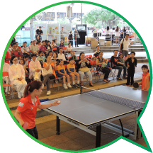 A Healthy Exercise Ambassador demonstrates her table tennis skills.