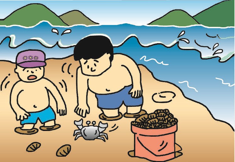 Do not dig clams or catch crabs by the seashore as the water level may rise rapidly at high tide.