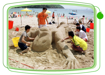 Participants in the International Sand Sculpture Exchange Programme demonstrate their creative skills at Golden Beach, Tuen Mun.