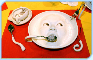 An exhibit of More than Just Food - Ceramic Art Exhibition at the Hong Kong Heritage Museum.