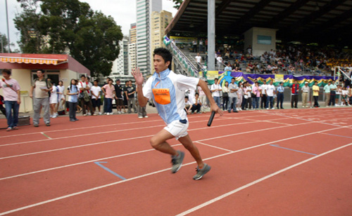 The spirit of competition is reflected in the face of this participant in the Corporate Games.