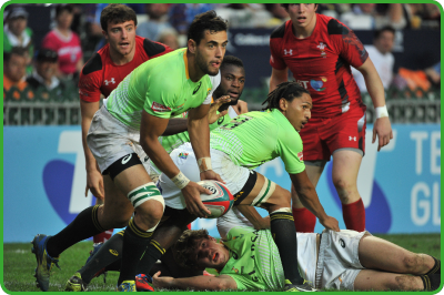 Players in full flow at the Hong Kong Sevens 2014.