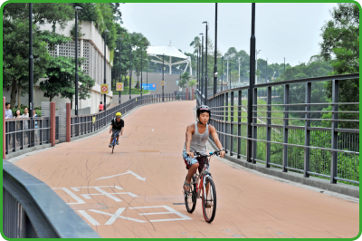 Cyclists enjoying the outdoors on the elevated cycling track in Po Kong Village Road Park.