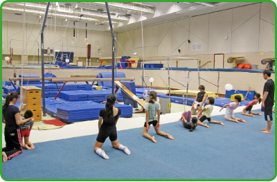 Teenagers undergoing training in acrobatics.