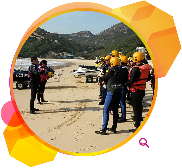 Lifeguards learning jet-ski rescue techniques at Shek O Beach.