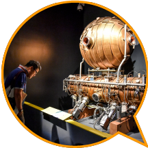 This large LEP accelerating cavity was on display in the exhibition Collider: Step Inside the World's Greatest Experiment.