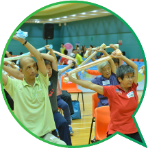 Participants doing towel exercises during one of the department's free recreation and sports programmes. 