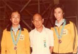 Wong Man Hing (right) and Fu Hon Ping (left) won the bronze medal at the badminton men's doubles tournament of the 1978 Bangkok Asian Games 