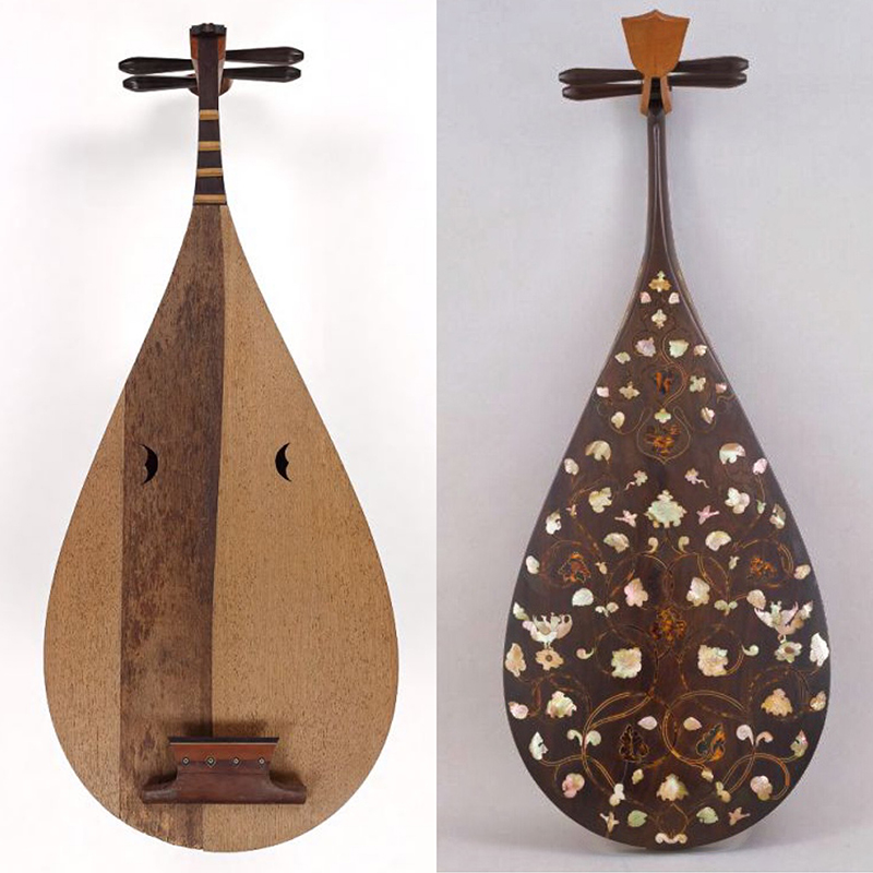 Biwa of shitan with pearl inlay: front (left) and back (right)