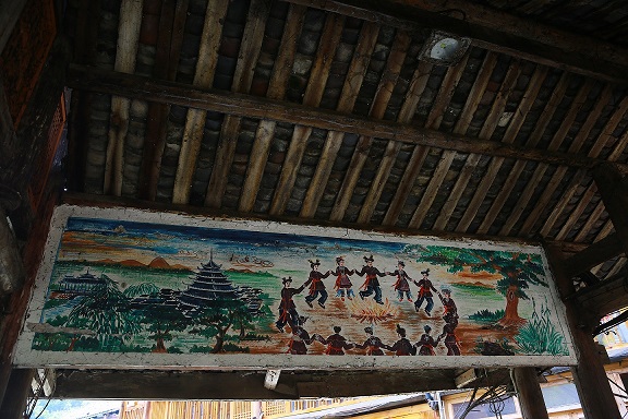 A painting of Stamping Song in a drum tower