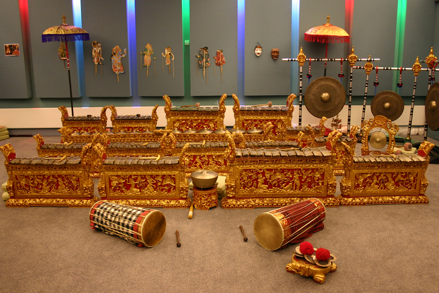 A display of different Balinese gamelan instruments