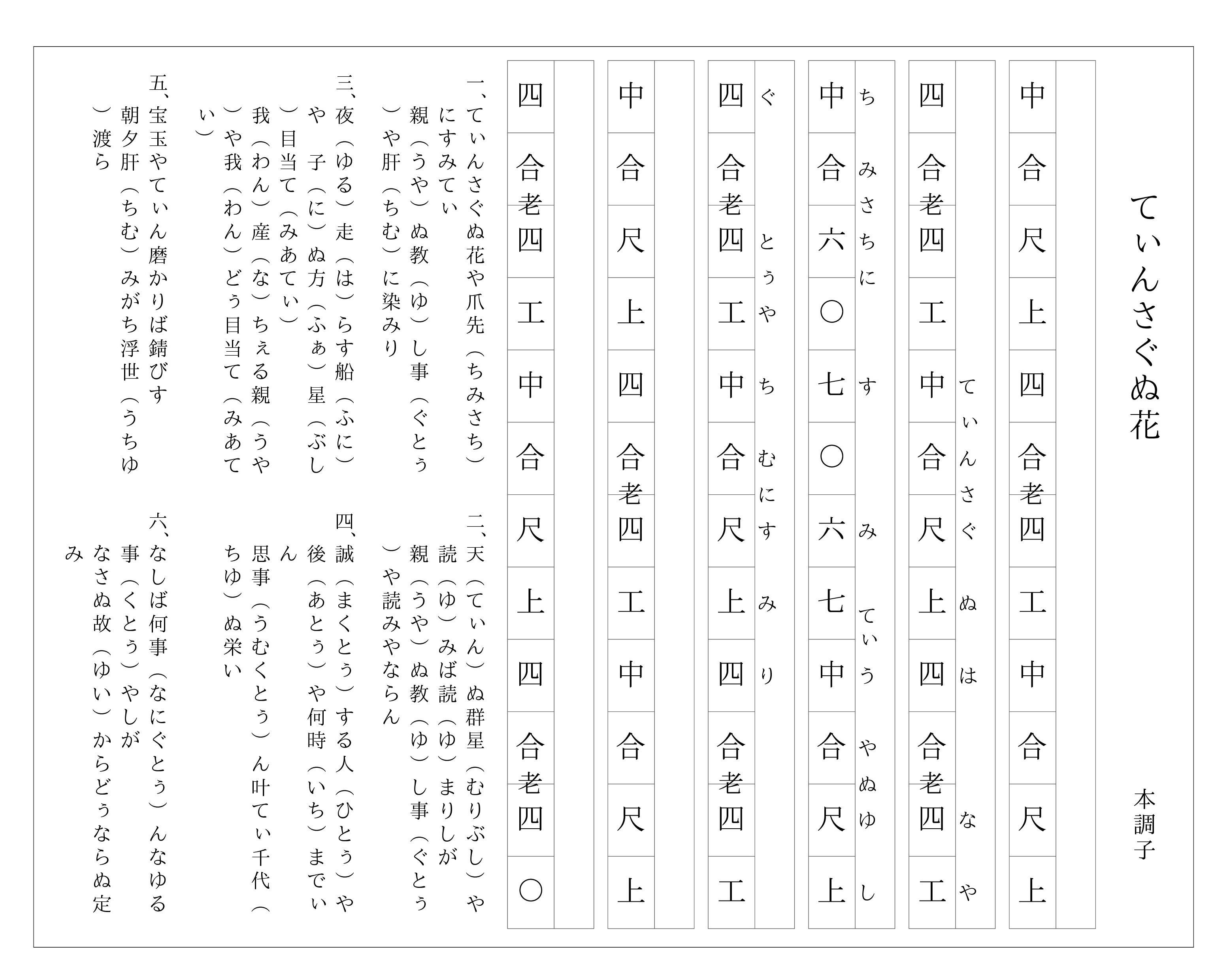 Kunkunshi score of Tinsagu nu Hana (Balsam Flowers) with lyrics