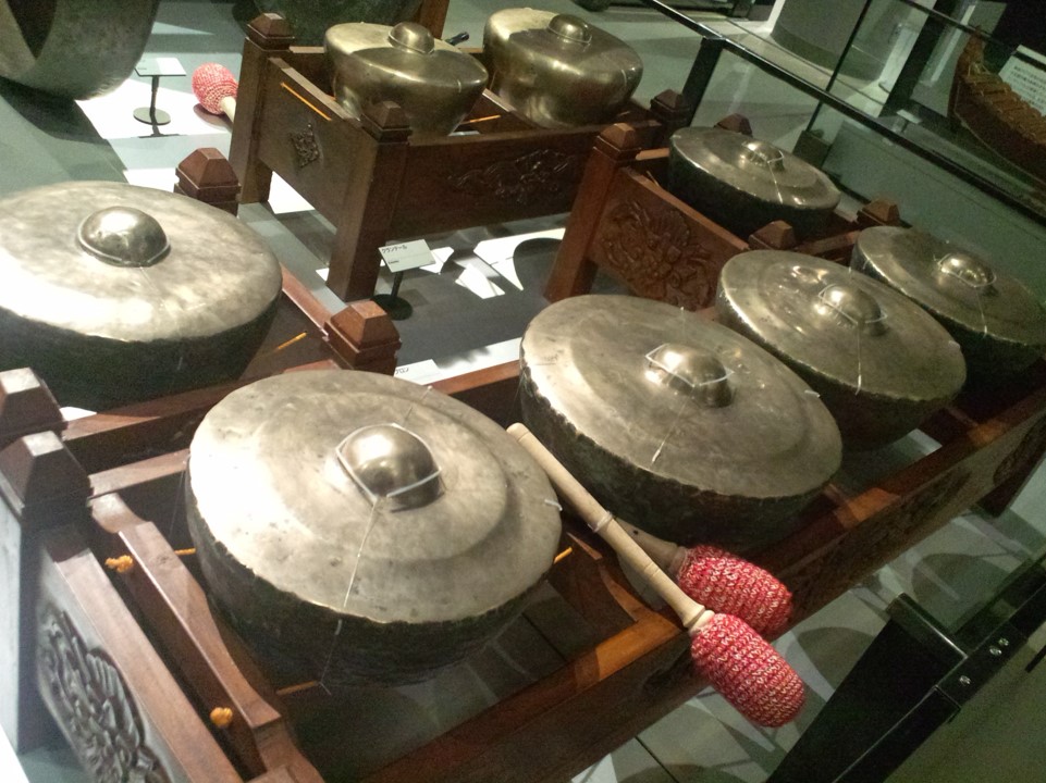 A display of gamelan salendro instruments