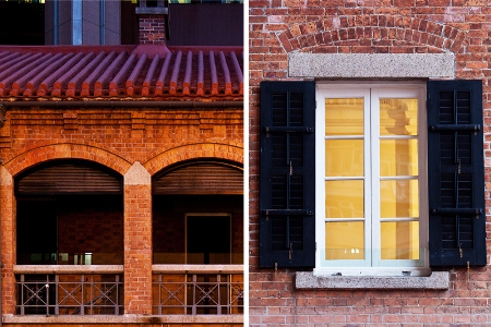 Arched verandahs & wooden window blind